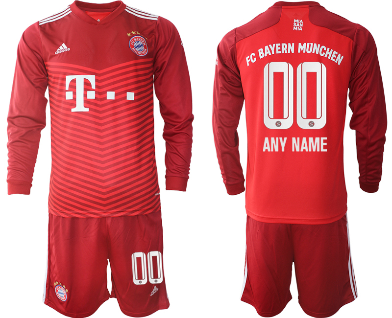Men 2021-2022 Club Bayern Munich home red Long Sleeve customized Soccer Jersey->customized soccer jersey->Custom Jersey